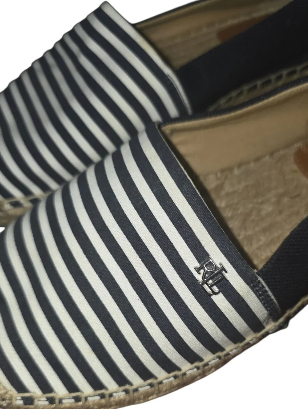 Ralph Lauren Cameryn Nautical Stripe Espadrille Canvas Flat Loafers Navy White 7